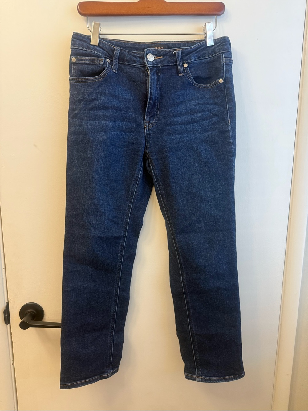 Quince Dark Blue Mid Rise Slim Straight-Leg Jeans 28